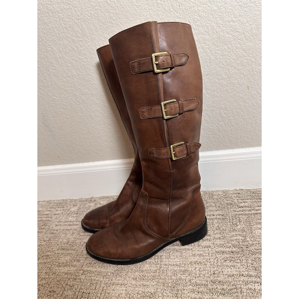 ECCO Tall Brown Hobart Leather Riding Boots 3-Buckle Size 40 / US 9-9.5